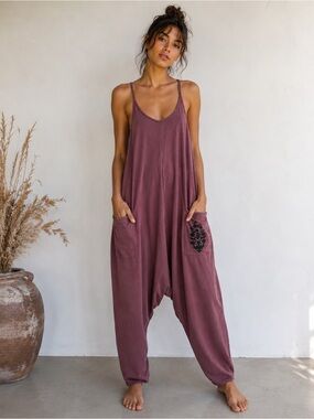 Free People Movement Rare Big Logo Hot Shot Onesie Jumpsuit Mauve